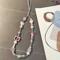 Pink Acrylic Beaded Hello KT Phone Charm Soft Pastel Style 2pcs