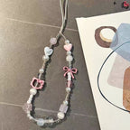 Pink Acrylic Beaded Hello KT Phone Charm Soft Pastel Style 2pcs