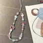 Pink Acrylic Beaded Hello KT Phone Charm Soft Pastel Style 2pcs