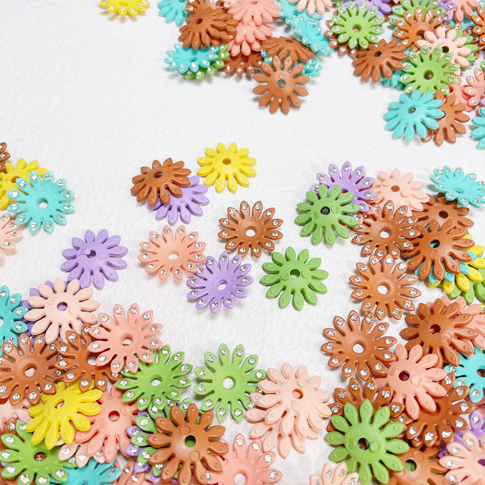 Acrylic Flower Spacer Beads 23mm Rhinestone Encrusted 100pcs