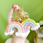 Cotton Crochet Rainbow Keychain Pastel Colors with Pom Poms 2