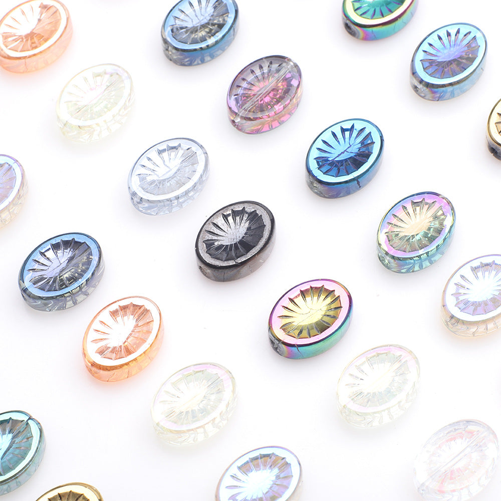 Electroplated Elliptical Flower Glass Beads 10x14mm Kiwi 20pcs 4