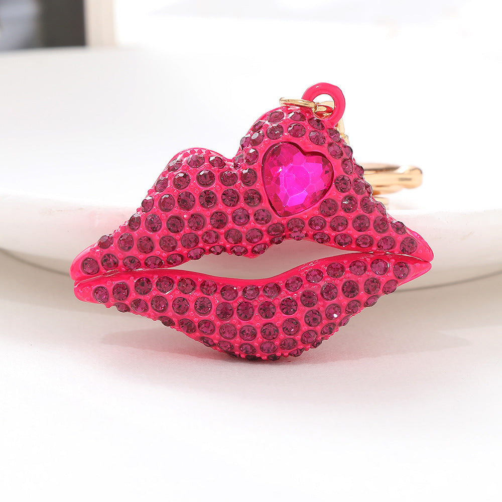 Rhinestone Lip Keychain Crystal Encrusted Gold Hardware Metal 10