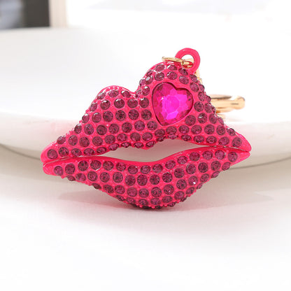 Rhinestone Lip Keychain Crystal Encrusted Gold Hardware Metal 10