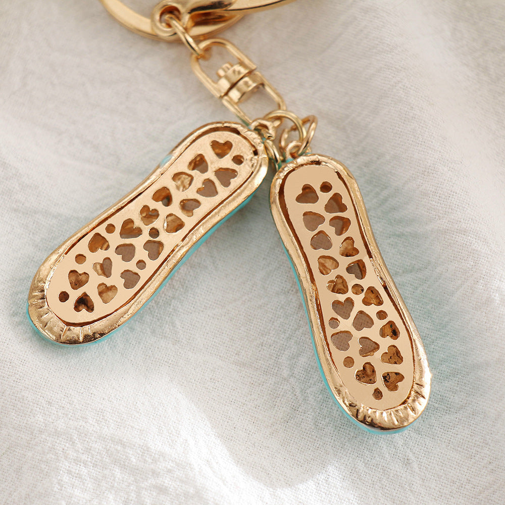 Alloy Ballet Shoes Keychain Marbled Turquoise Rhinestone Hearts 5