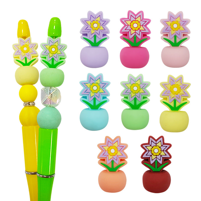 Silicone 3D Focal Beads Colorful Potted Plant Detailed Floral Design 20pcs