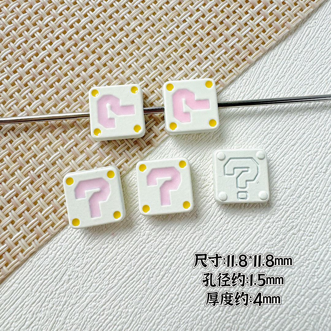 Square Metal Beads 11mm Painted Question Mark Design 20pcs 5