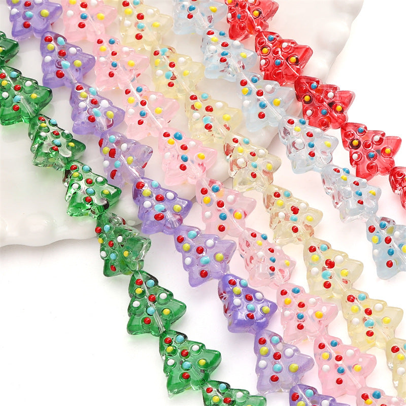 Christmas Tree Transparent Glass Beads 15x16mm Colorful Ornaments 10pcs