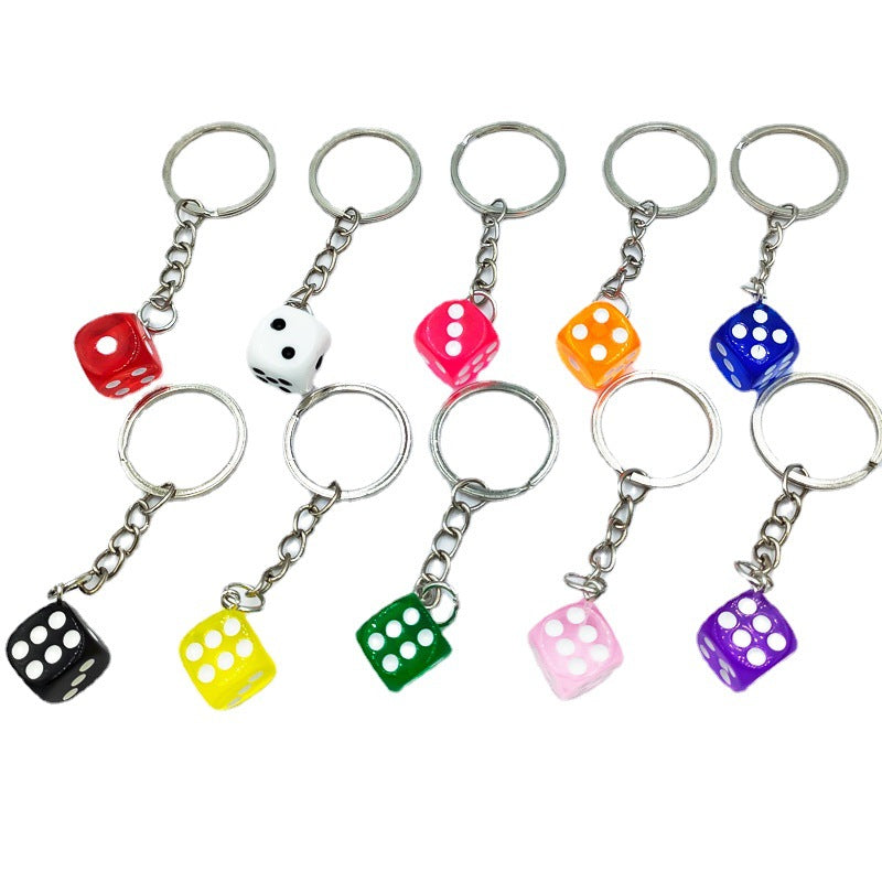 Resin Mini Dice Keychain Colorful Translucent Cube on Silver Chain 4