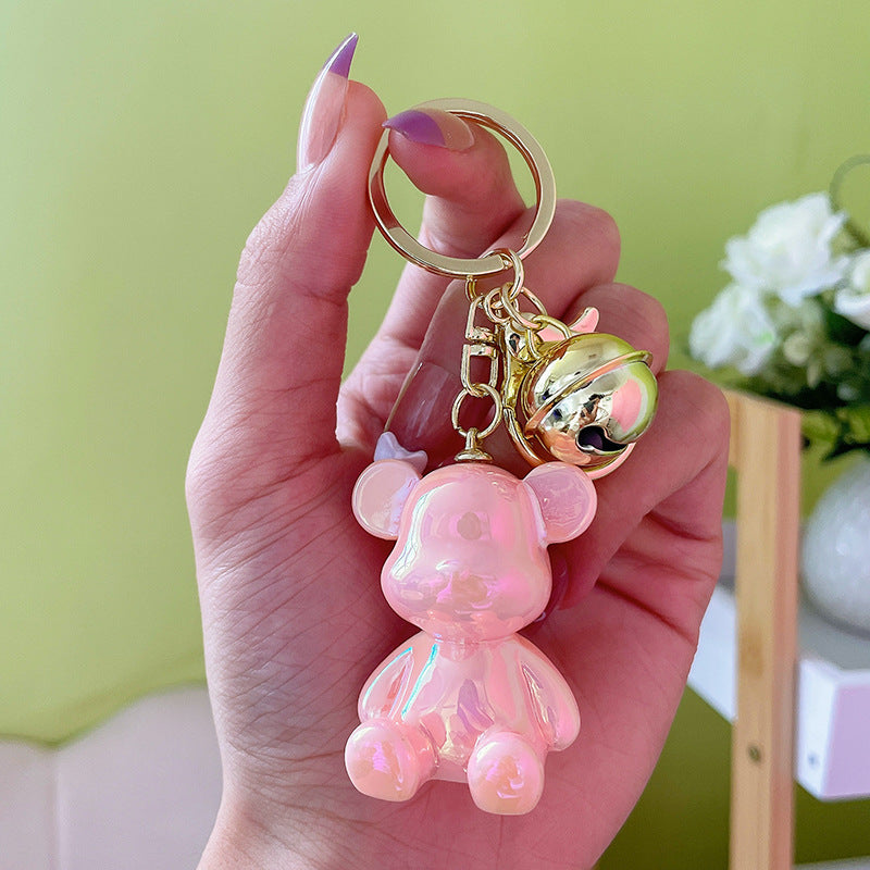 Candy Bear Keychain Metal Electroplated Glossy Finish with Gold Bell 6