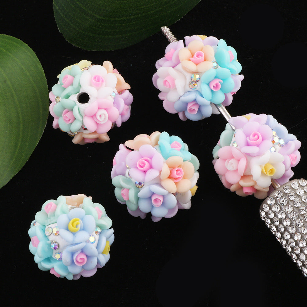 Rhinestone Flower Clay Beads 21mm Pastel Multicolor 10pcs 11