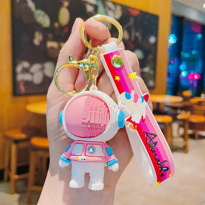 Cartoon Astronaut PVC Building Block Keychain with Starry Strap 8