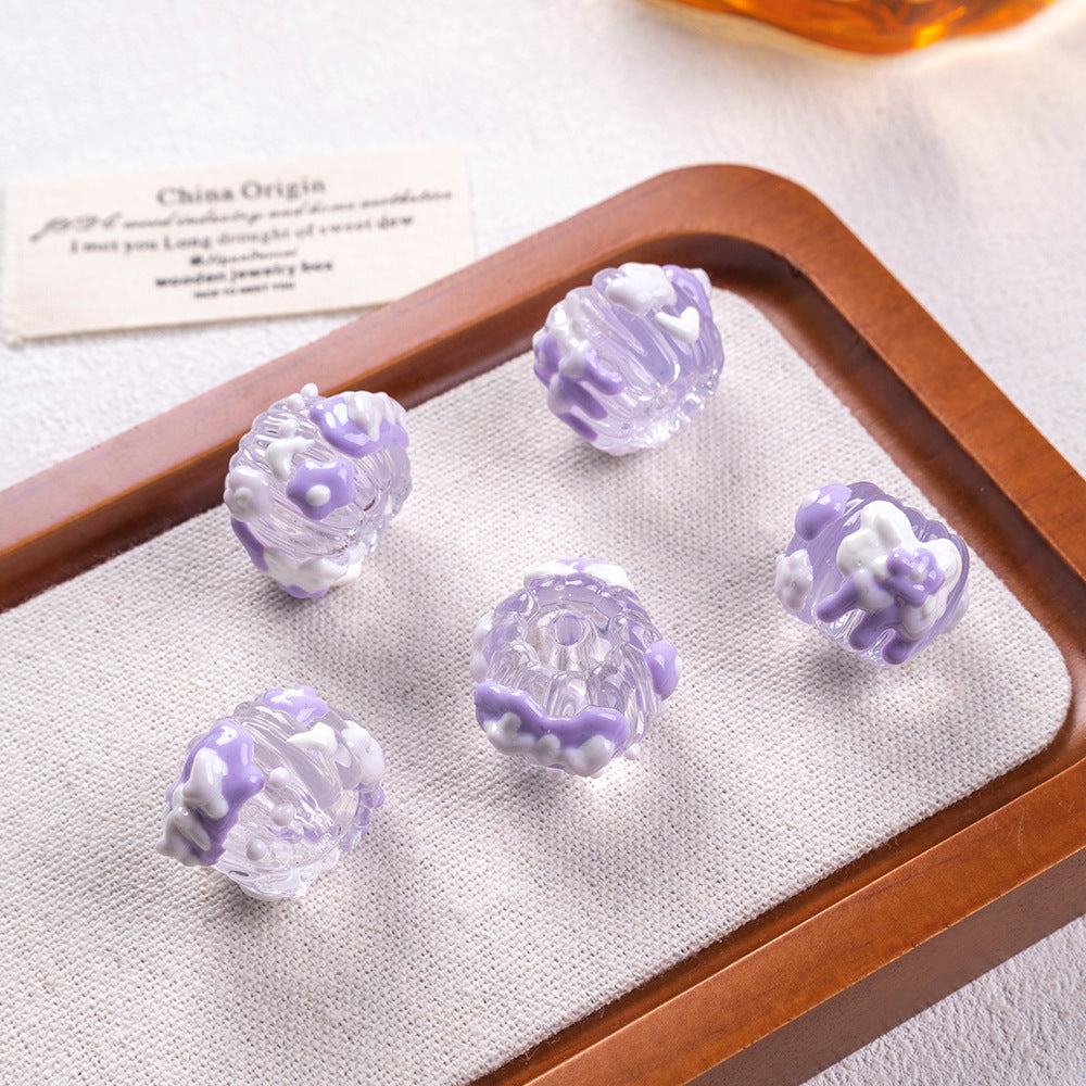 Hand Painted Heart and Flower Acrylic Beads 18-20mm Pastel Enamel 10pcs 14