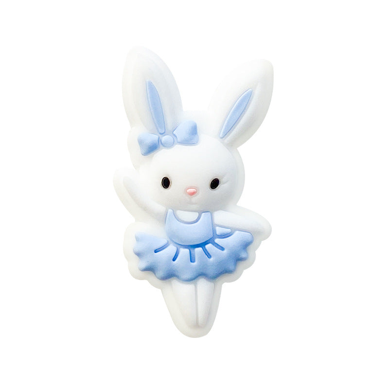 Silicone Focal Beads Rabbit Wearing Pink Bow 10pcs 7