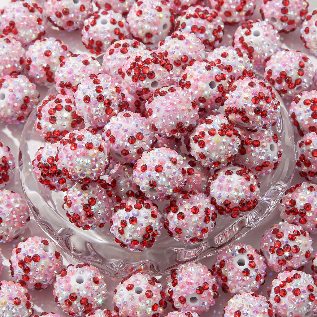 Rhinestone Bubblegum Beads 20mm Bright Red Pink Sparkle 10pcs