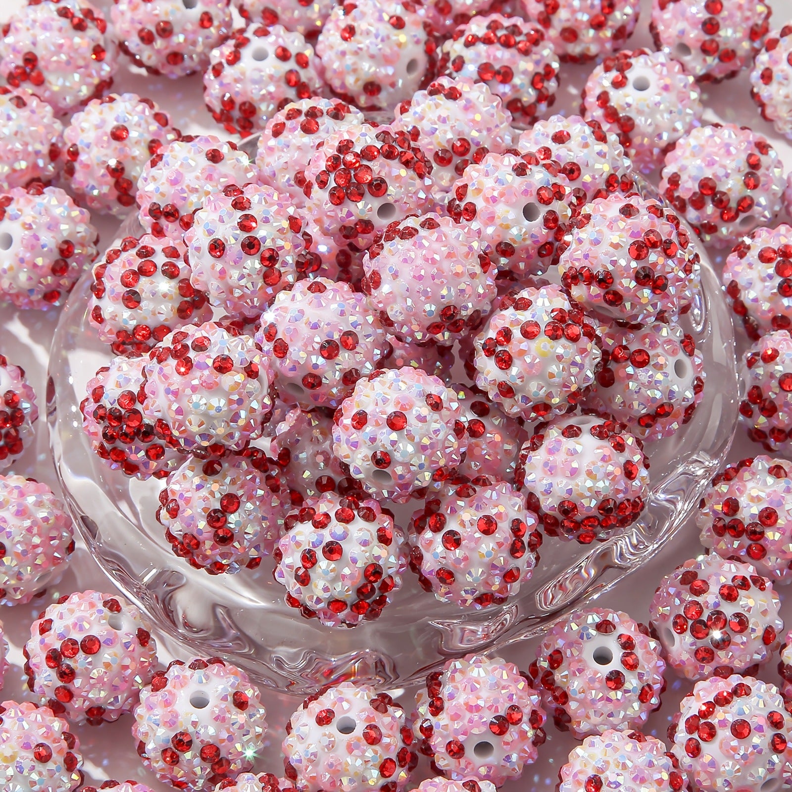 Rhinestone Bubblegum Beads 20mm Bright Red Pink Sparkle 10pcs