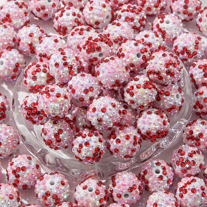 Rhinestone Bubblegum Beads 20mm Bright Red Pink Sparkle 10pcs
