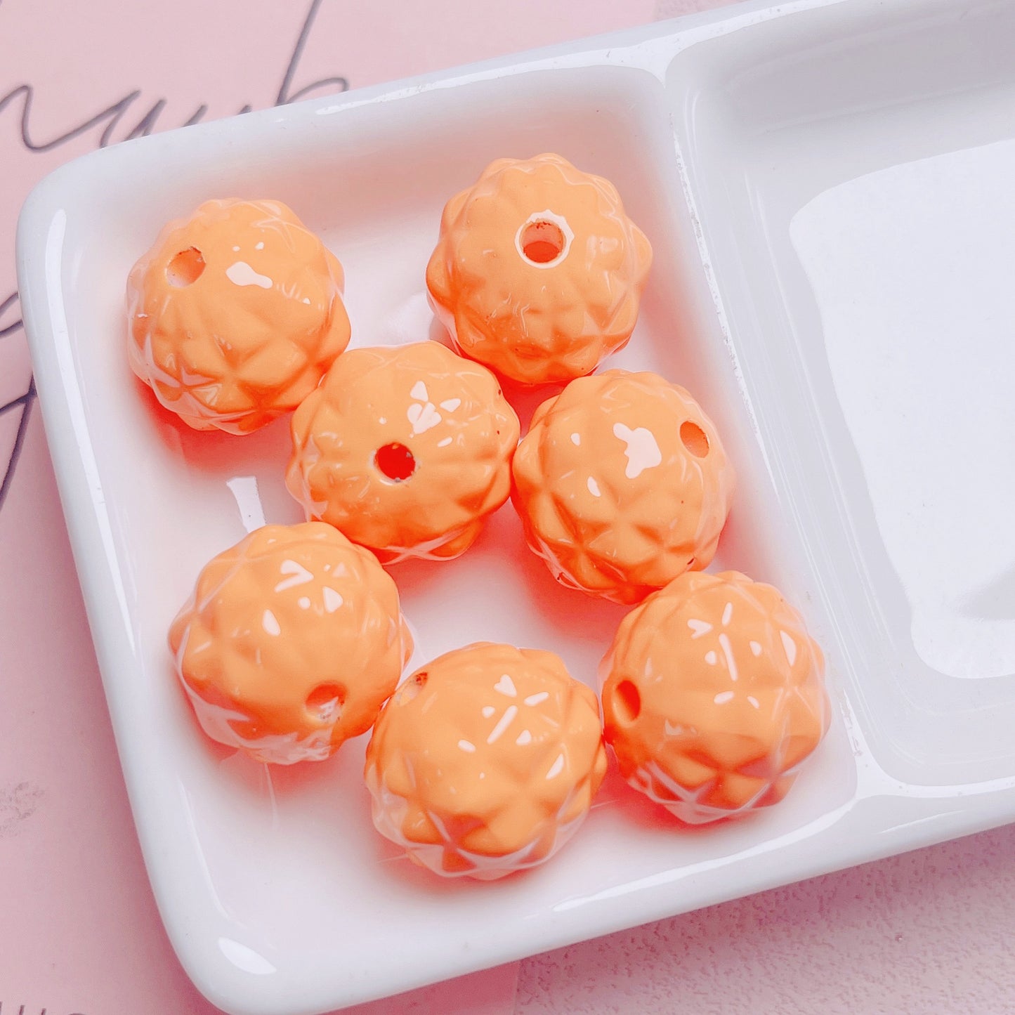 Painted Round Acrylic Beads 17mm Glossy Pineapple Texture 20pcs 11