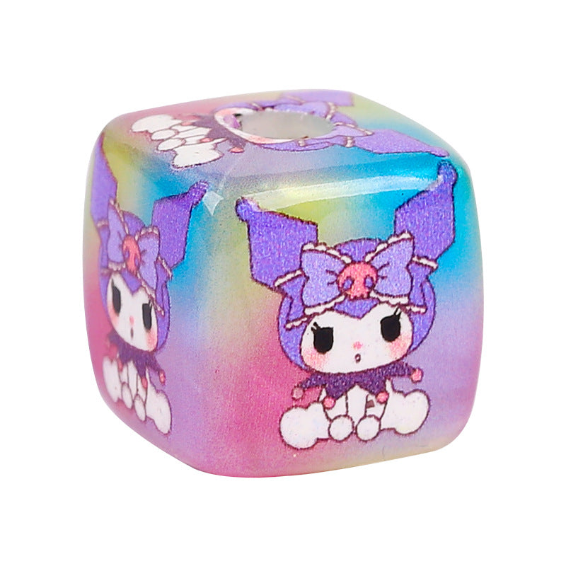 Plating Square Acrylic Beads 14mm Kuromi Cartoon Printed 10pcs 5