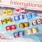 Lampwork Glass Beads Square 15mm Hand Painted Dotted Heart 10pcs 4