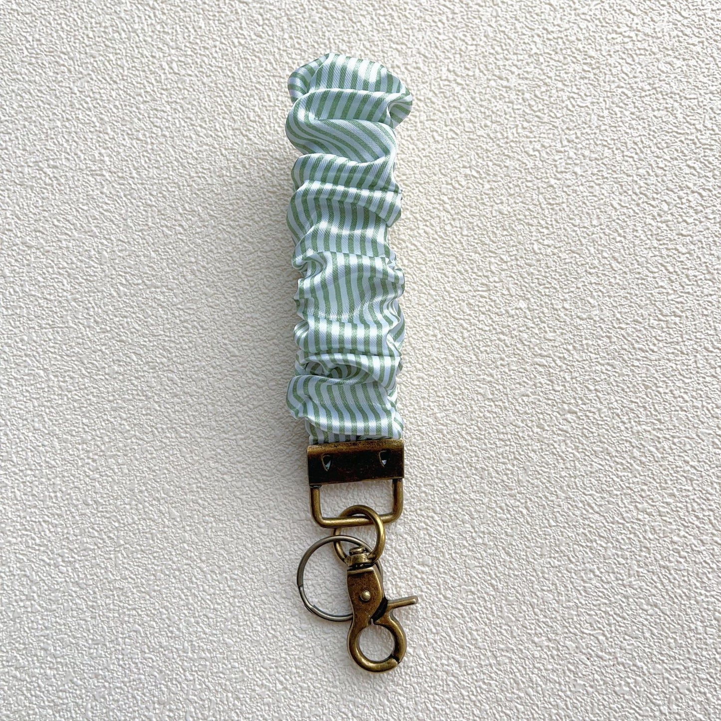 Plaid and Dotted Fabric Scrunchie Keychain with Vintage Brass Clasp 2pcs 9