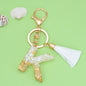 Tassel Letter A Keychain Resin Gold Flakes White Tassel 40