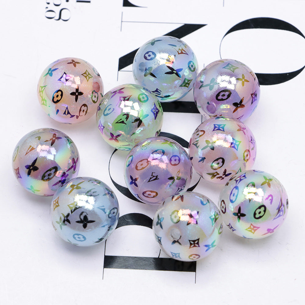 Plated Bubblegum Beads 20mm Pastel Rainbow Monogram Pattern 50pcs 4