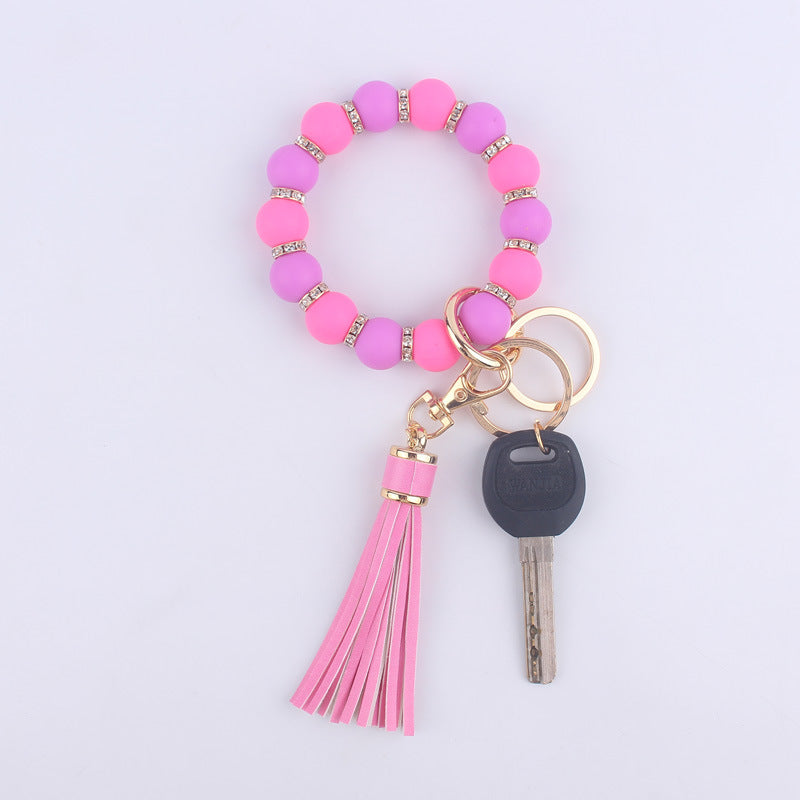 Tassel Silicone Bead Wristlet Keychain with Shiny Spacer Beads 14