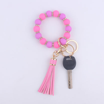 Tassel Silicone Bead Wristlet Keychain with Shiny Spacer Beads 14