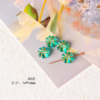 Vintage Transparent Green Gilded Pattern Acrylic Beads 1pc 9