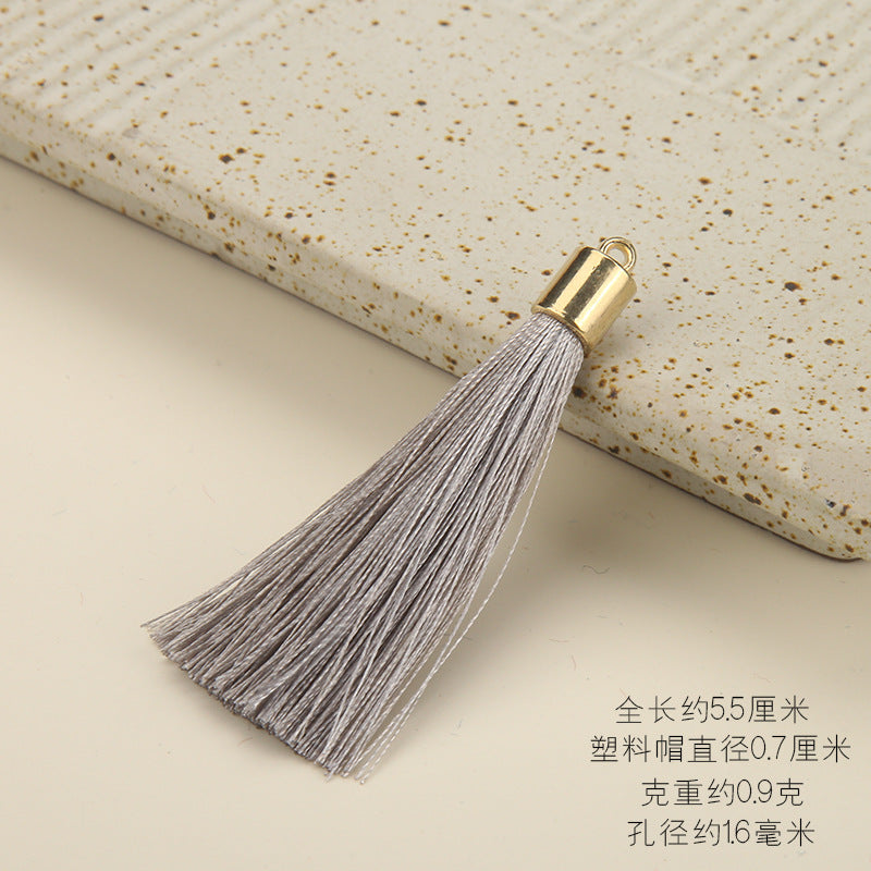 Colorful Polyester Fringe Tassel Keychain with Golden Cap 55mm 50pcs 17
