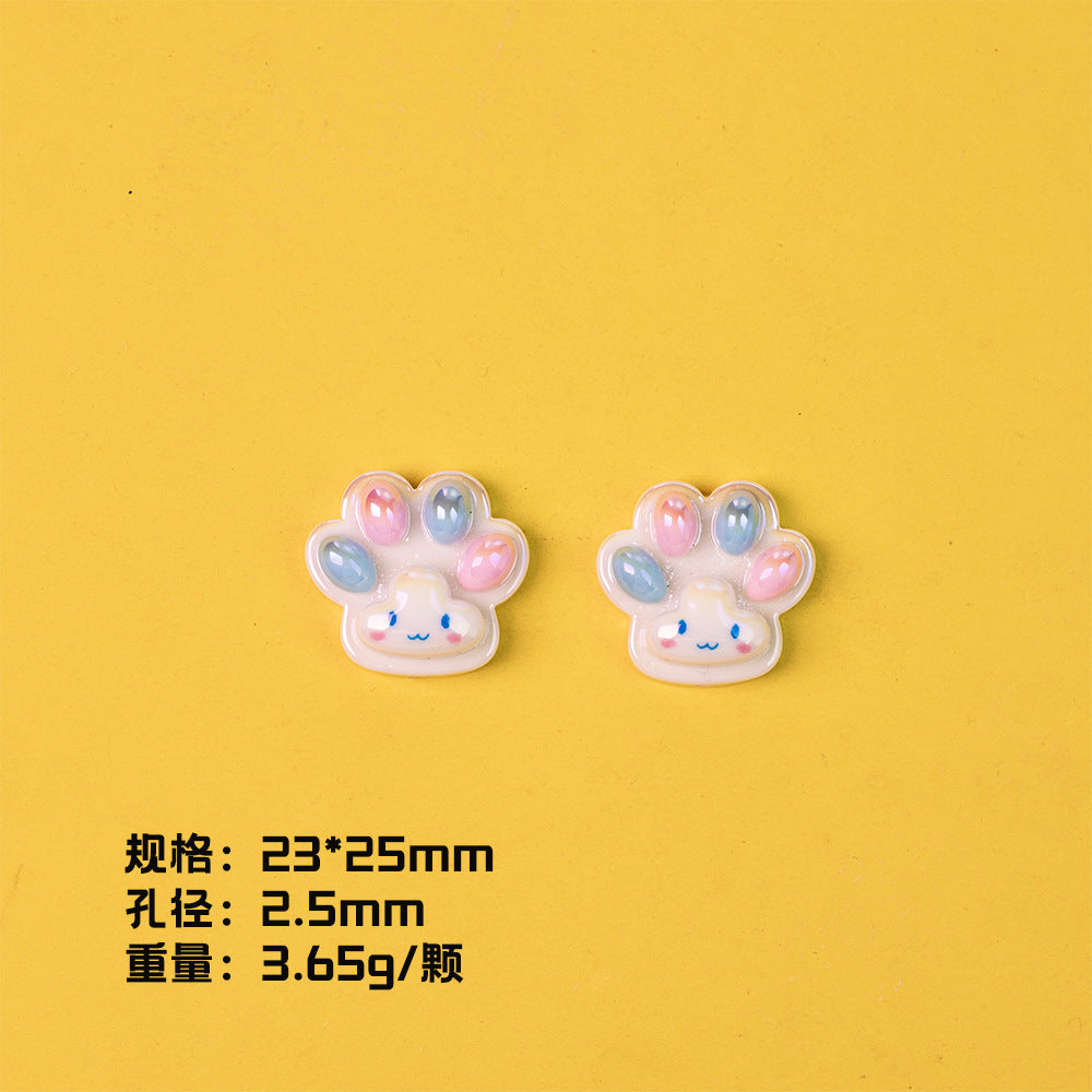 Glossy Pastel Cat Paw Resin Beads 25mm Shiny Plating 10pcs 9