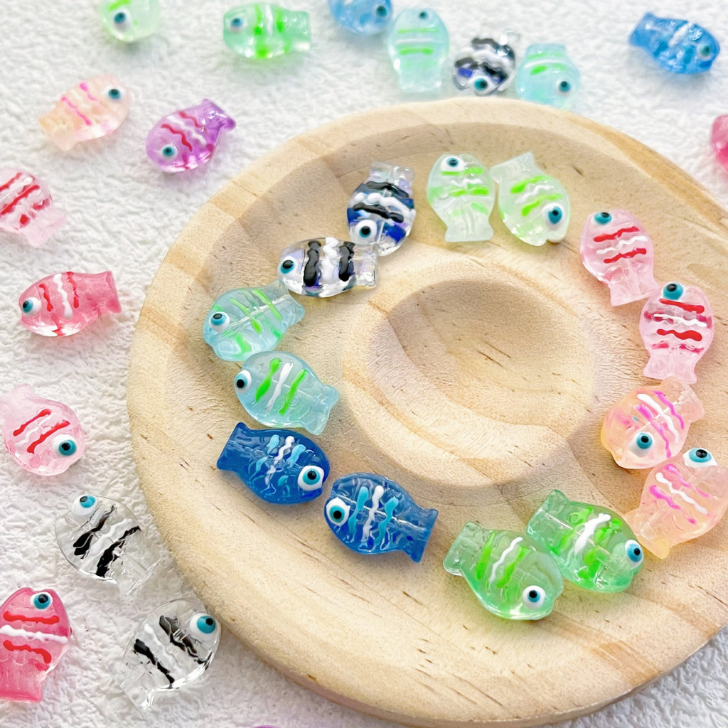 Hand Painted Fish Enamel Glass Beads 10x14mm Translucent Colorful 1pc 3