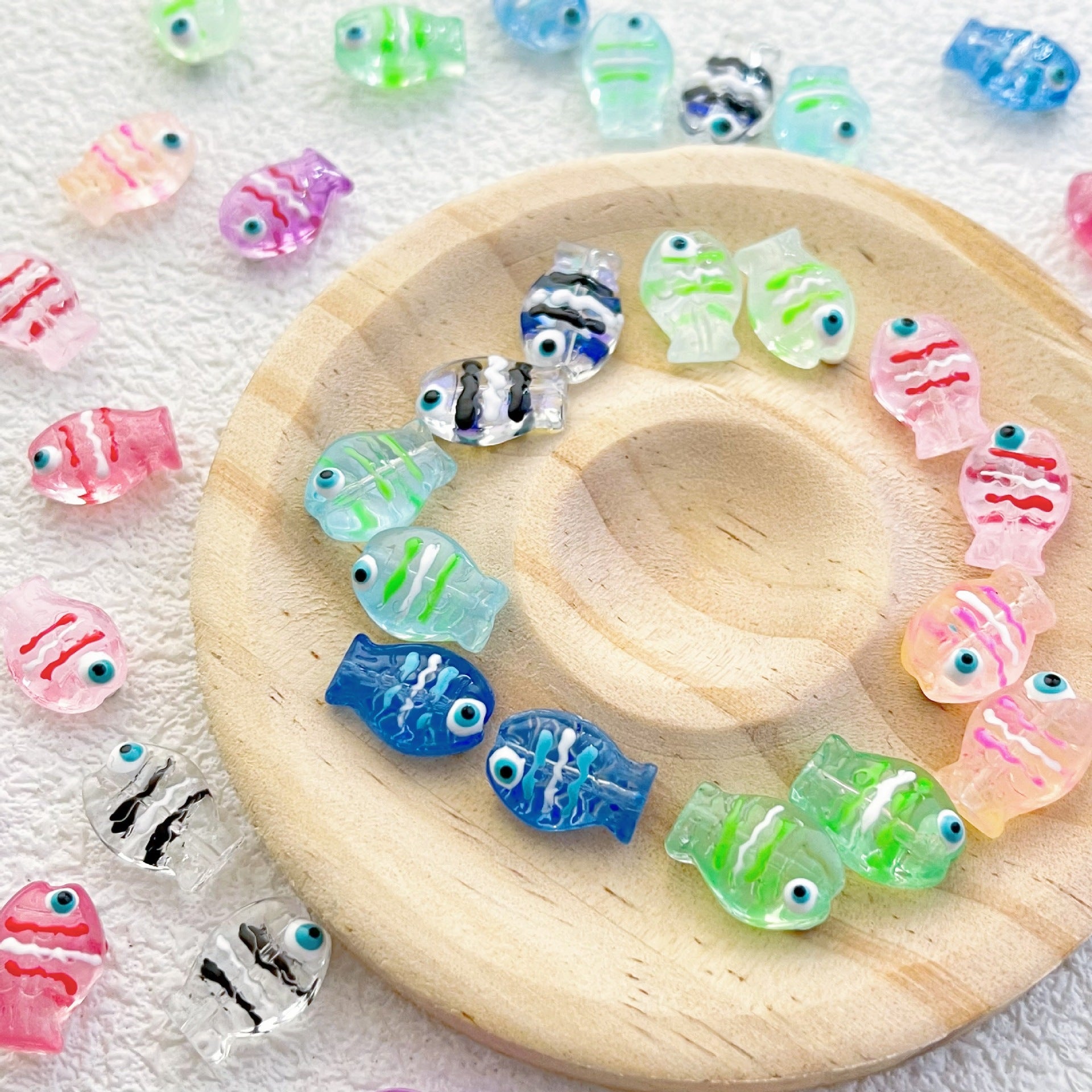 Hand Painted Fish Enamel Glass Beads 10x14mm Translucent Colorful 1pc 3