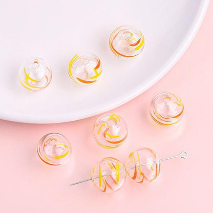 Hand Painted Hollow Polka Dotted Blown Glass Beads 14mm 4pcs 9