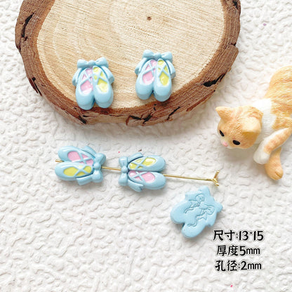 Bow Ballet Shoe Metal Beads Decorative Pastel Painted 20pcs 22