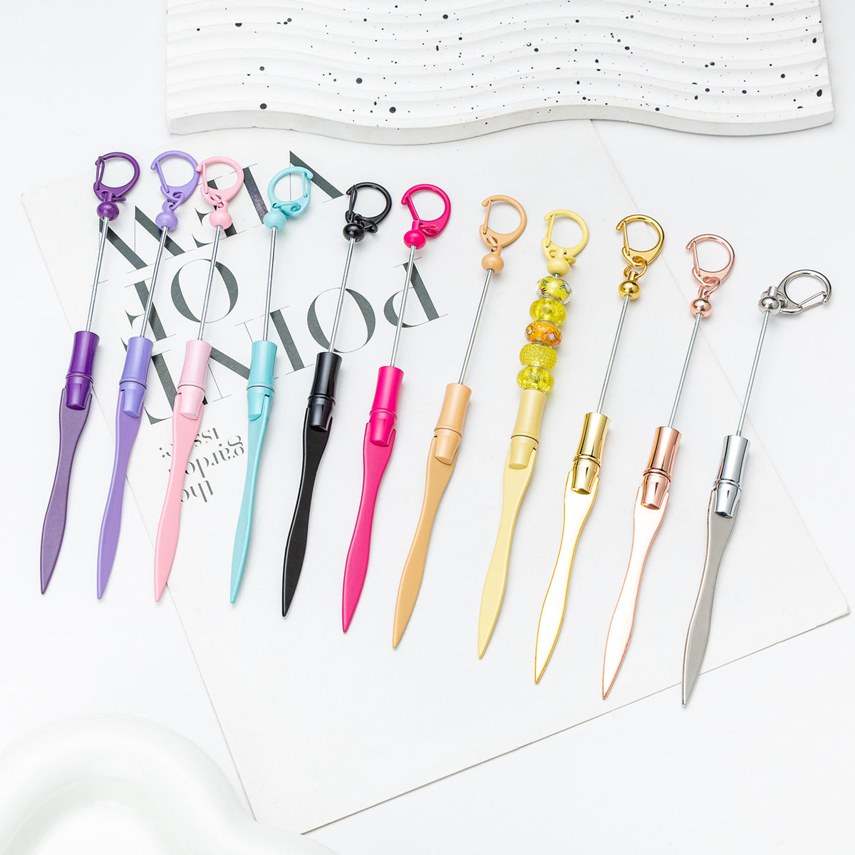 Beadable Letter Opening Knife Keychain Metal Candy Pastels Metallics