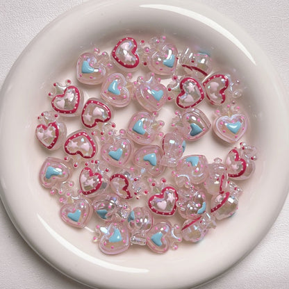 Glow Hand-Painted Heart Crown Acrylic Beads 25mm Pastel 2pcs 5