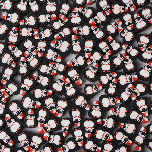 Penguin Flat Clay Beads 10mm Polymer Holiday Design 100pcs