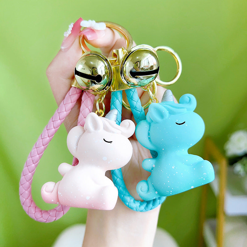 Resin Unicorn Keychain Pastel Snowflake Braided Strap with Bells 2
