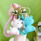 Resin Unicorn Keychain Pastel Snowflake Braided Strap with Bells 2