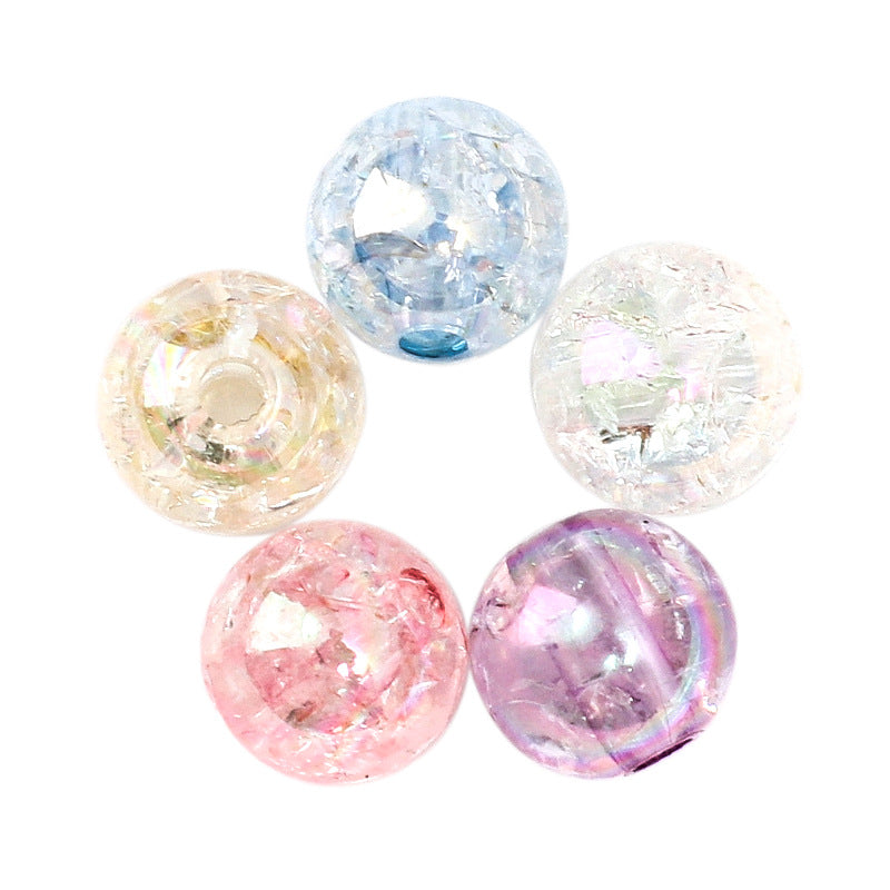 Plating Round Acrylic Beads 8mm UV Crackle Mixed Colors 500pcs