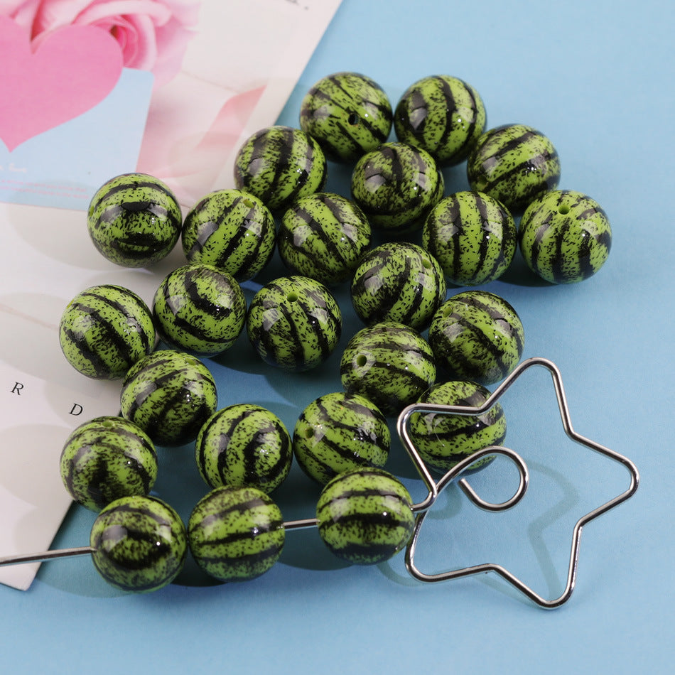 Printed Round Acrylic Beads 16mm Watermelon Design 50pcs 5
