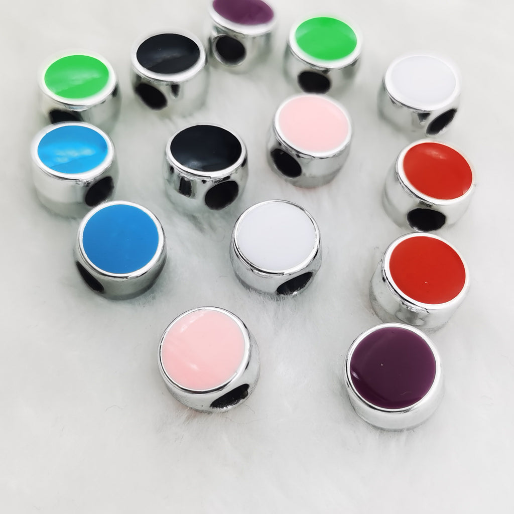 Flat Round Acrylic Beads 12mm Glossy Mixed Colors Silver Frame 50pcs