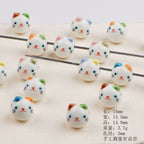 Colorful Cat Head Ceramic Beads 15mm Hand Painted 10pcs 3