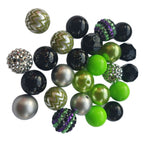 Bubblegum Beads 20mm Black Neon Green Silver Glitter Chunky Mix 50pcs 5