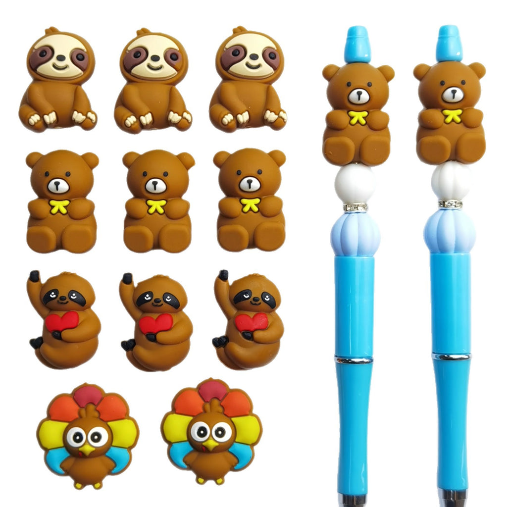 Silicone 3D Focal Beads Cartoon Animal Sloth Raised Arm Turkey Feather Fan 20pcs 5