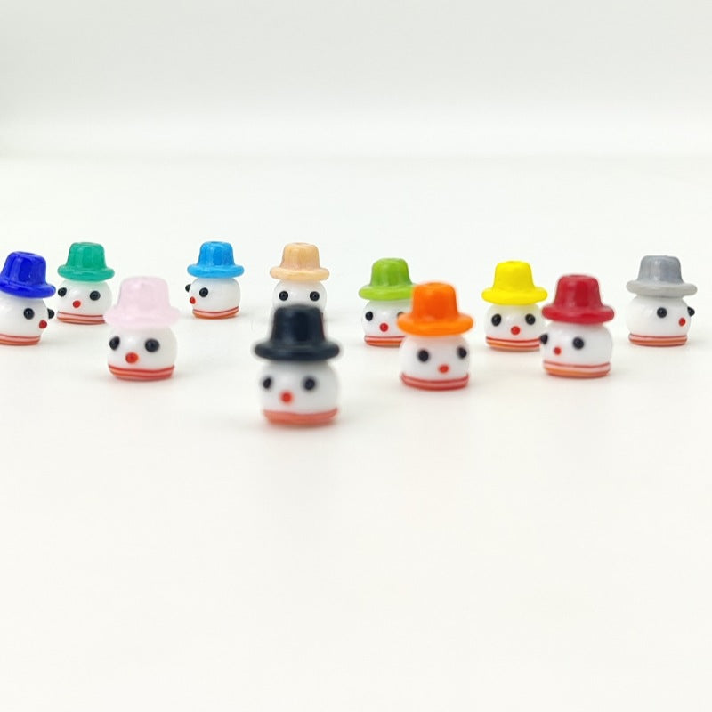 Lampwork Glass Beads Christmas Hat Snowman 15mm Hand Painted 4pcs 4
