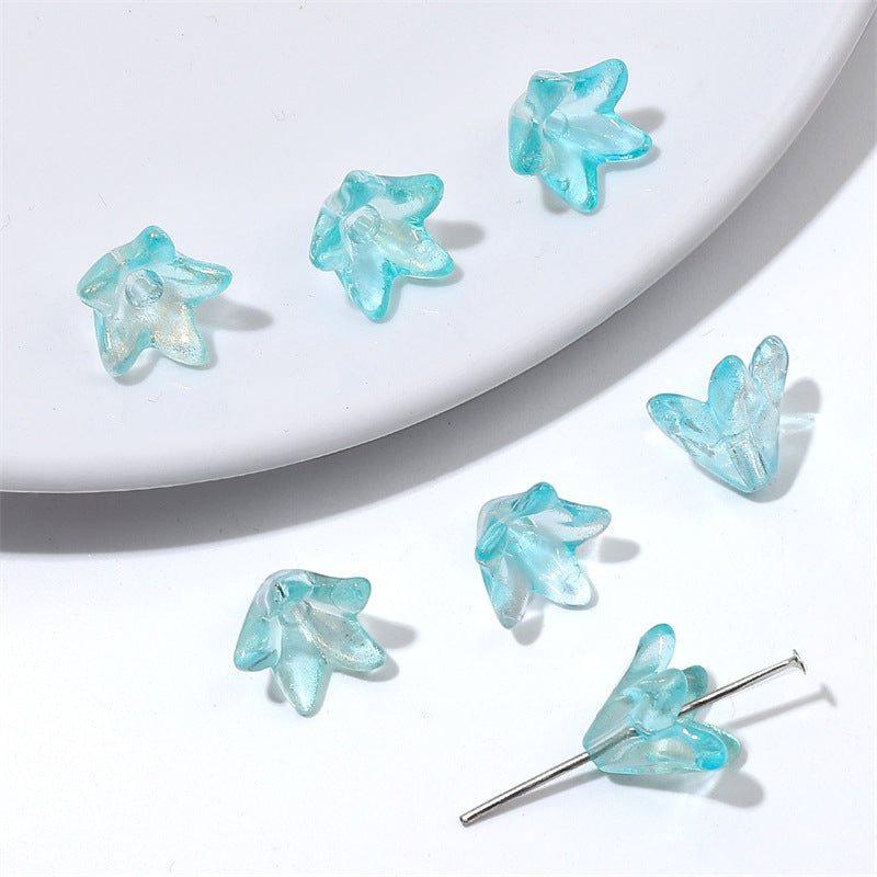 Lily Flower Glass Beads 13mm Transparent Mixed Colors 20pcs 11