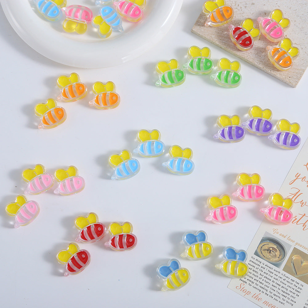 Hand Painted Bee Acrylic Beads 25mm Colorful Enamel 20pcs